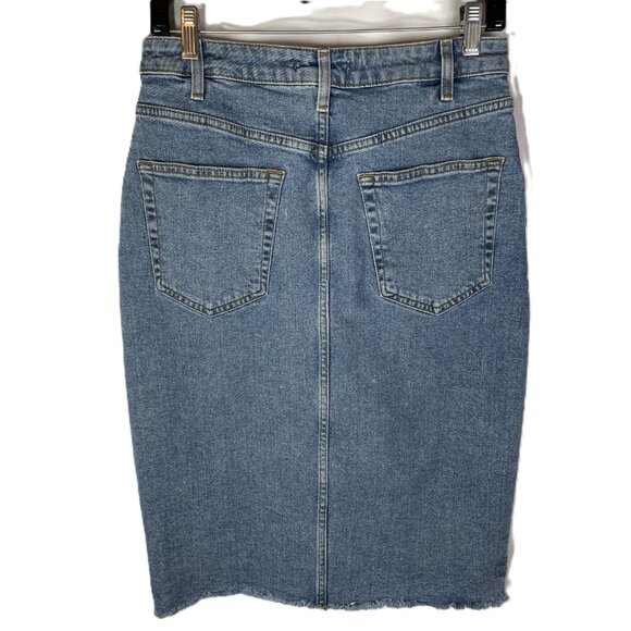 Denim Co Est 1969 Midi Jean Skirt Size 8 Light Wash Distressed Hem Front Slit - Picture 3 of 10